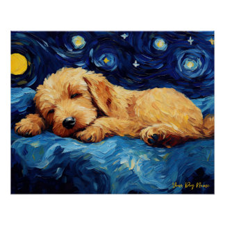 De sterrennacht - Goldendoodle Dog 002 - Qian wan Perfect Poster