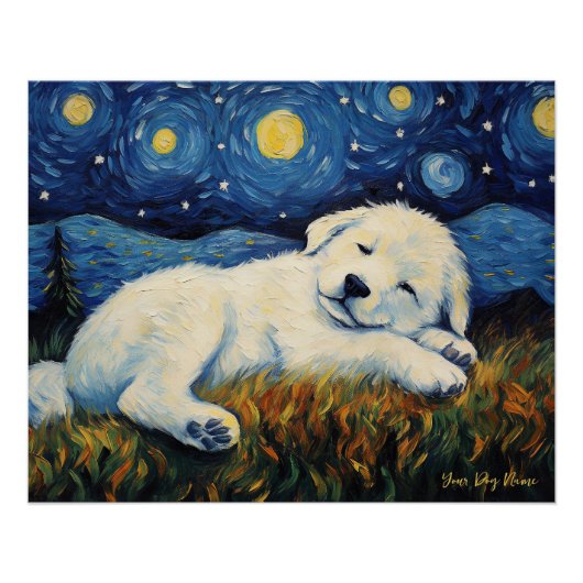 De sterrennacht - Grote Pyreneeën Puppy Dog 002 - Perfect Poster (Voorkant)