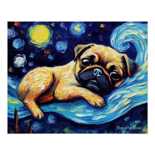 De sterrennacht - Pug Dog 001 - Qian wan Gogh Perfect Poster (Voorkant)