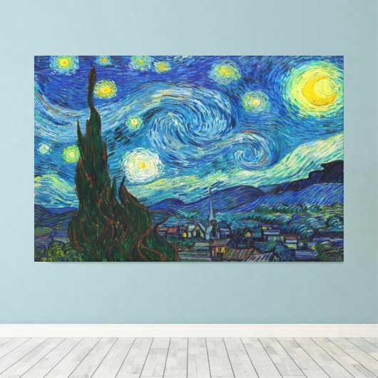 De Sterrennacht van Vincent van Gogh Canvas Afdruk (Insitu (Houten vloer))