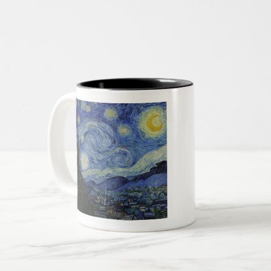 De Sterrennacht van Vincent van Gogh Tweekleurige Koffiemok (Voorkant links)
