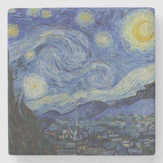 De Sterrennacht (Vincent van Gogh) (bekende kunst) Stenen Onderzetter (Voorkant)
