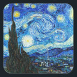 De Sterrennacht Vincent Van Gogh landschapskunst Vierkante Sticker<br><div class="desc">De Sterrennacht (1889), een impressionistisch schilderij van Vincent Van Gogh, staat op deze sticker van papier van Van Gogh. Een van de beroemdste olieschilderijen van de Nederlandse Post-Impressionistische kunstenaar Vincent van Gogh heet "De Sterrennacht". Vincent van Gogh, een Nederlandse Post-Impressionistische schilder, creëerde "De Sterrennacht" als een olieverschilderij op canvas. Het...</div>