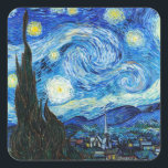 De Sterrennacht Vincent Van Gogh landschapskunst Vierkante Sticker<br><div class="desc">De Sterrennacht (1889), een impressionistisch schilderij van Vincent Van Gogh, staat op deze sticker van papier van Van Gogh. Een van de beroemdste olieschilderijen van de Nederlandse Post-Impressionistische kunstenaar Vincent van Gogh heet "De Sterrennacht". Vincent van Gogh, een Nederlandse Post-Impressionistische schilder, creëerde "De Sterrennacht" als een olieverschilderij op canvas. Het...</div>