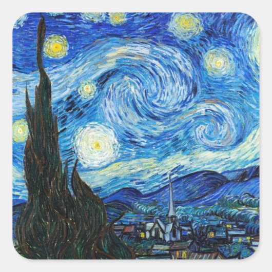 De Sterrennacht Vincent Van Gogh landschapskunst Vierkante Sticker (Voorkant)