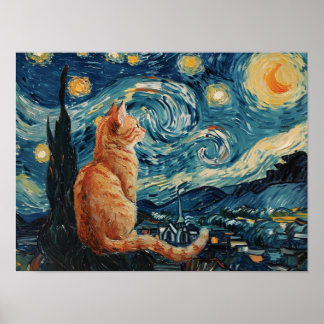 De Sterrennacht Vincent van Gogh met Cat Poster