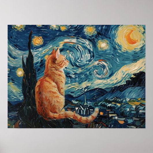 De Sterrennacht Vincent van Gogh met Cat Poster (Voorkant)