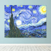 De Sterrennacht ~ Vincent van Gogh ~ Triptych Canvas Afdruk (Insitu (Houten vloer))
