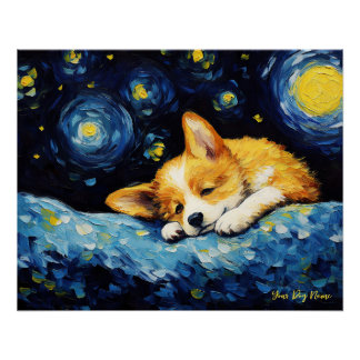 De sterrennacht - Welsh Corgi Dog 003 - Qian wan Perfect Poster