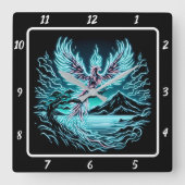 De stijgende Phoenix boven Twilight Peaks Vierkante Klok (Voorkant)