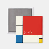 De Stijl inspireerde primair gekleurde vierkanten  Magneet (Voorkant / Achterkant)