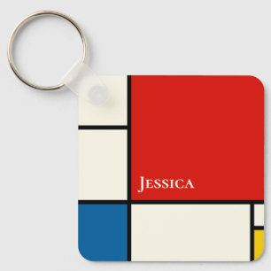 De Stijl inspireerde primair gekleurde vierkanten Sleutelhanger