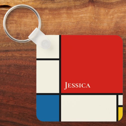 De Stijl inspireerde primair gekleurde vierkanten  Sleutelhanger (Voorkant)