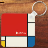 De Stijl inspireerde primair gekleurde vierkanten Sleutelhanger (Achterkant)