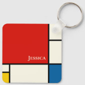 De Stijl inspireerde primair gekleurde vierkanten Sleutelhanger (Achterkant)