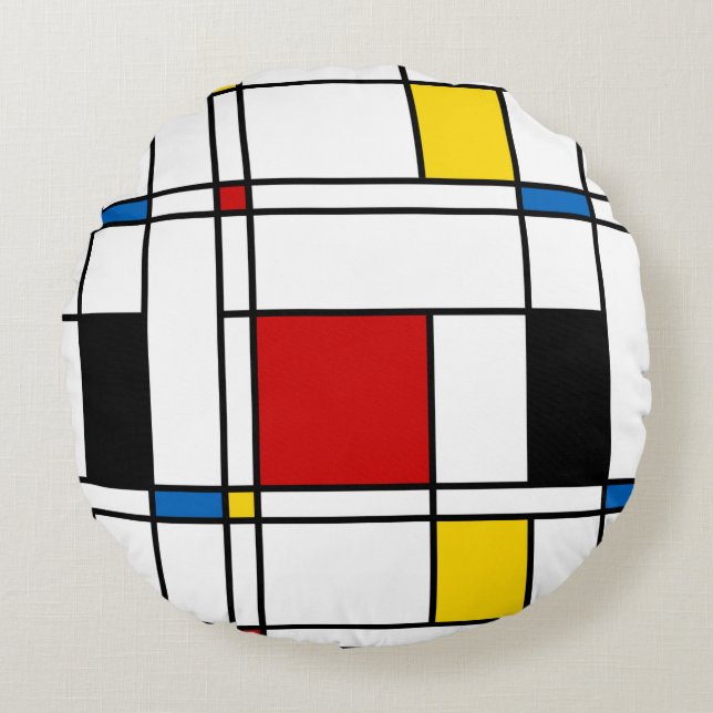 De Stijl Pattern Rond Kussen (Voorkant)