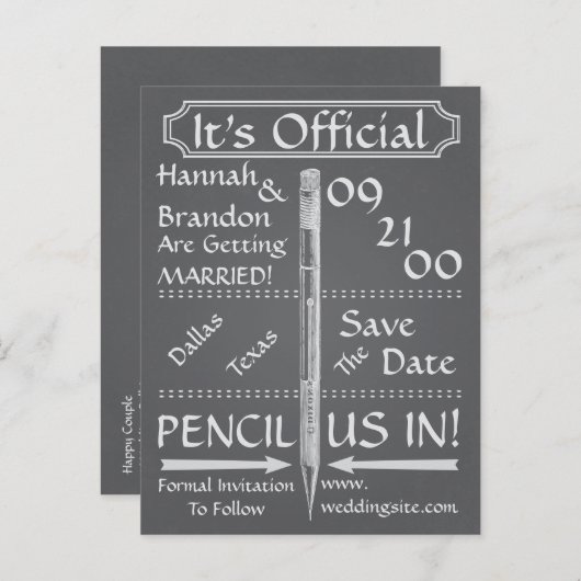 De stijl van het Chalkboard sparen de Datum/nodig Aankondigingskaart (Voorkant / Achterkant)