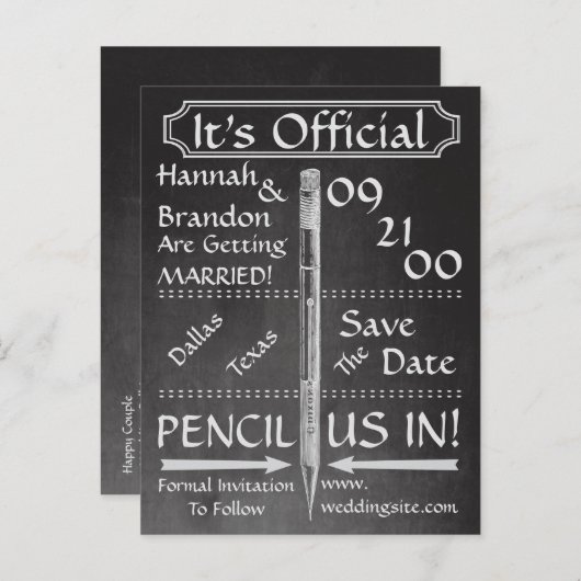 De stijl van het Chalkboard sparen de Datum/nodig Aankondigingskaart (Voorkant / Achterkant)