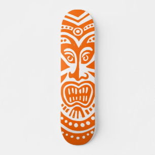 De Stijl van het Masker van Tiki - Oranje op Wit ( Skateboard