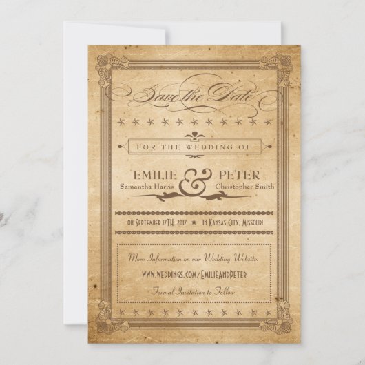 De Stijl van het Poster Sepia sparen de Datum Save The Date (Voorkant)