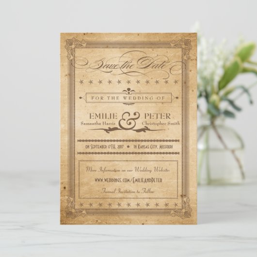 De  Stijl van het Poster Sepia sparen de Datum Save The Date (Staand voorkant)