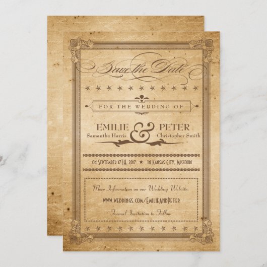 De  Stijl van het Poster Sepia sparen de Datum Save The Date (Voorkant / Achterkant)