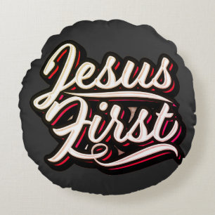 De stijl van Jesus First 70 Rond Kussen