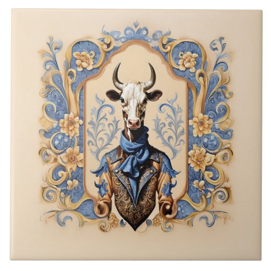 De Stijlvolle CowBoy Grappige Moderne Koe Kunst Tegeltje (Voorkant)
