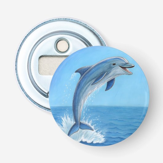 De Stille Dans van de Dolfijn Button Flesopener (Voorkant)