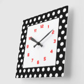 De stippen regelden Zwarte, Wit & Rood Vierkante Klok (Hoek)