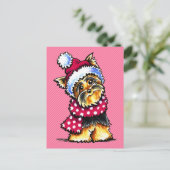 De Stippen van de Sjaal van de Winter van Yorkie Feestdagenkaart (Staand voorkant)