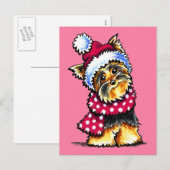De Stippen van de Sjaal van de Winter van Yorkie Feestdagenkaart (Voorkant / Achterkant)