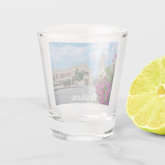 De stoffen hal op het centrale plein in Krakau, Po Shot Glas (Achterkant)
