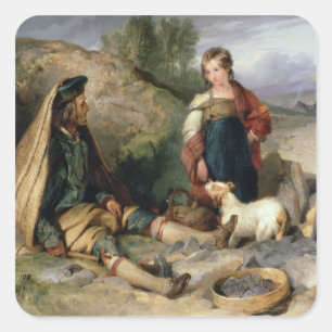 De Stone Breaker en zijn dochter, 1830 Vierkante Sticker