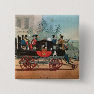 De stoomcoach vierkante button 5,1 cm