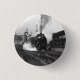 De stoomtrein komt eraan! circa 1864 de ronde button 3,2 cm