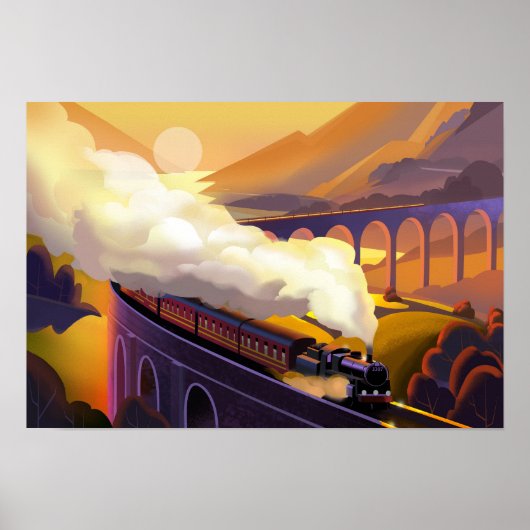 De stoomtrein reist over de brug in Schotland. Poster (Voorkant)