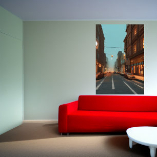 De straat in de stad AI Art Poster