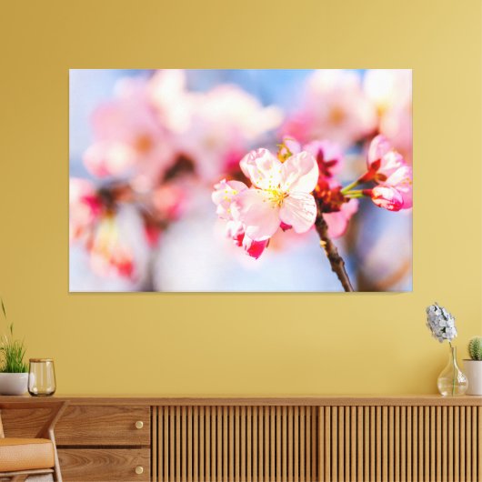 De stralende schoonheid van roze Sakura bloemen Canvas Afdruk (Insitu (Woonkamer))
