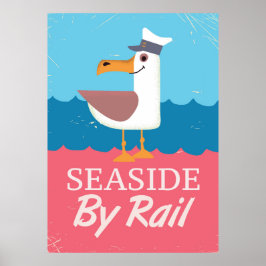 De strand vintage stijl reisposter cartoon poster
