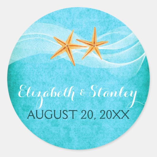 De strandbruiloft van Starfish pair Save the Date Ronde Sticker (Voorkant)