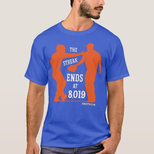 De Streak eindigt op 8.019 (sinaasappel op blauw) T-shirt (Voorkant)