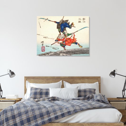 De strijd bij Uji Bridge | Tsukioka Yoshitoshi | Canvas Afdruk (Insitu (Slaapkamer))
