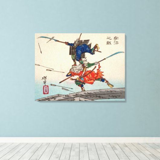 De strijd bij Uji Bridge | Tsukioka Yoshitoshi | Canvas Afdruk (Insitu (Houten vloer))