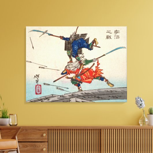 De strijd bij Uji Bridge | Tsukioka Yoshitoshi | Canvas Afdruk (Insitu (Woonkamer))