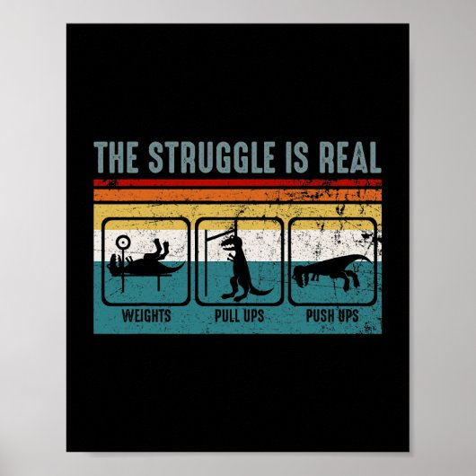 De strijd is echt grappig, dinosaur fitness poster (Voorkant)