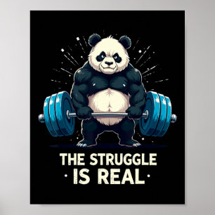 De strijd is echt grappig gym panda workout motief poster