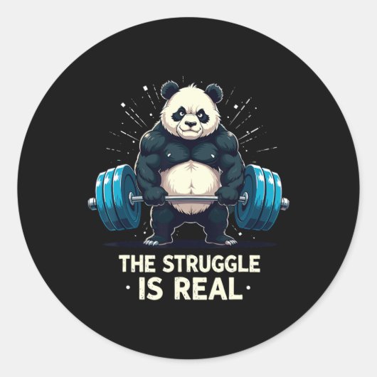 De strijd is echt grappig gym panda workout motief ronde sticker (Voorkant)