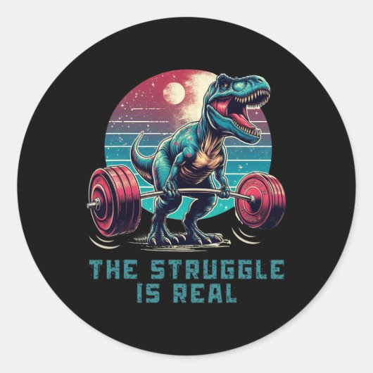 De strijd is echt grappig T-rex Gym Workout Ronde Sticker (Voorkant)