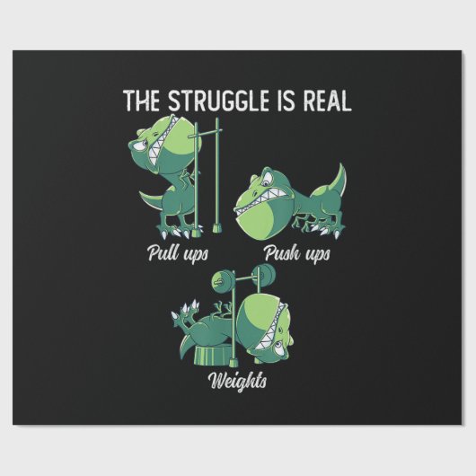 De Strijd is Echt Grappige Dinosaur T-Rex Gym Cadeaupapier (Vlak)